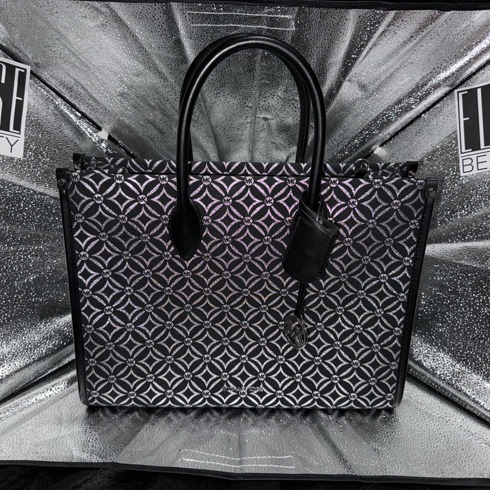 MICHAEL KORS (NWT) Mirella — Chic Black and Silver Patterned Tote Bag